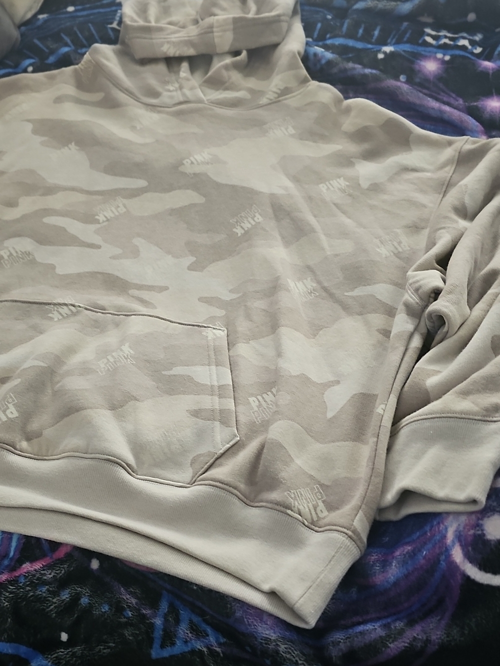 PINK Victoria's Secret Unisex Light Beige Camo Crewneck Hoodie